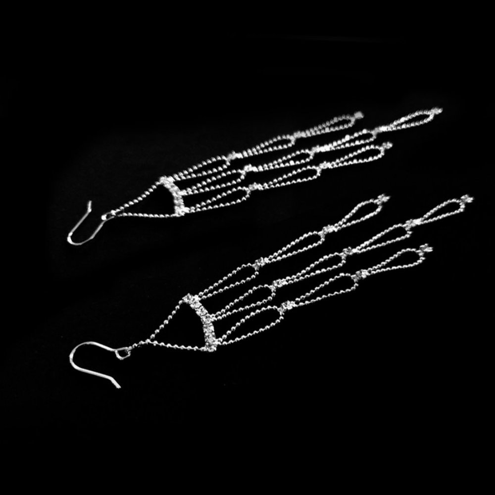 Long Dangle Rhinestone Earrings - Picture 8 of 8